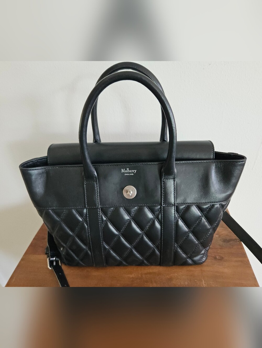 Mulberry Small Bayswater Satchel, Black Quilted Leather Top-Handle - Picture 7 of 11